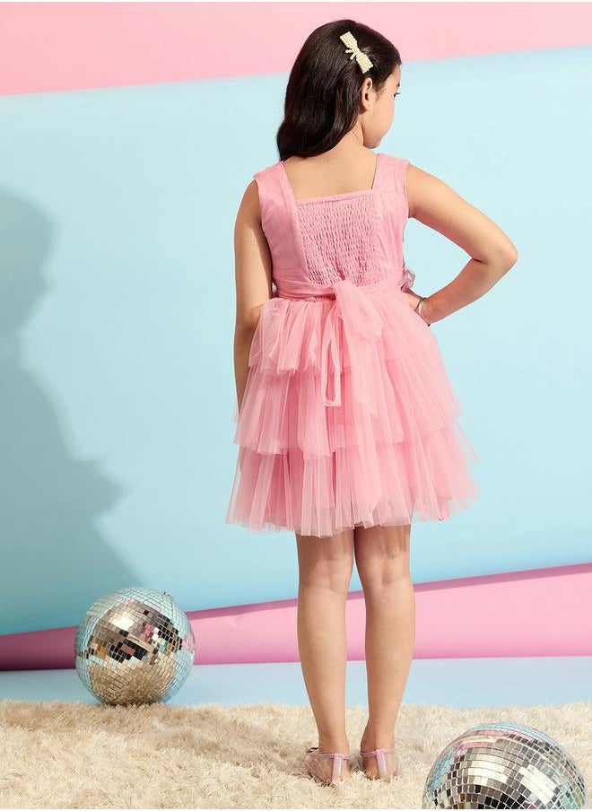 Embellished Sleeveless Layered Fit and Flare Dress by Styli