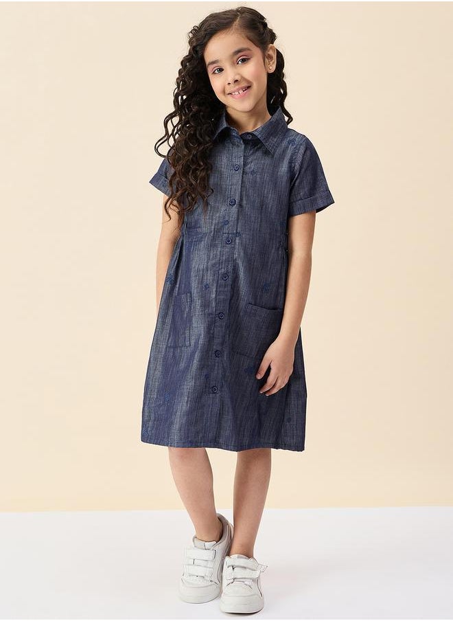 Embroidered Short Sleeve Shirt Dress with Pocket Detail by Styli