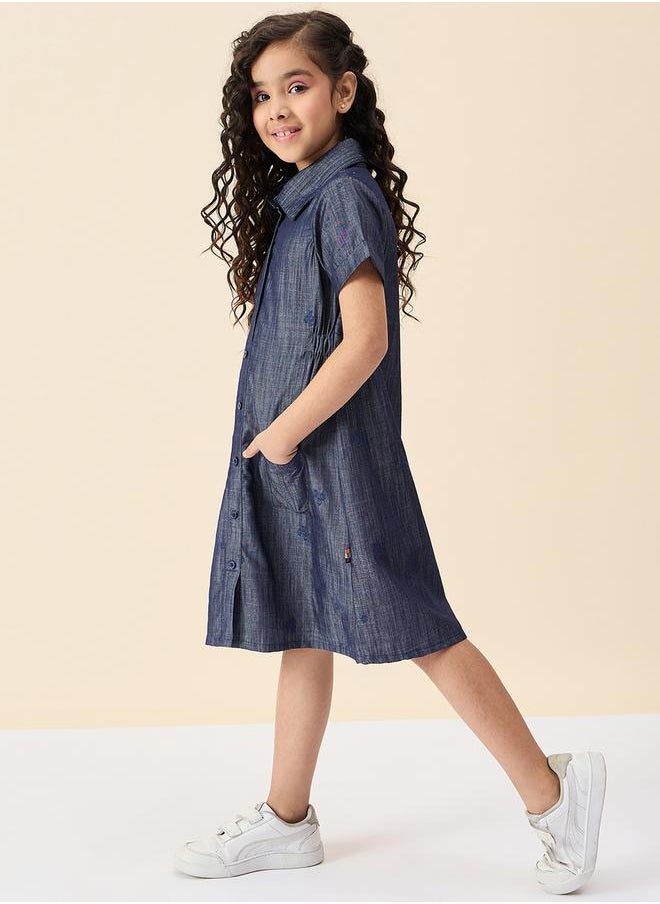 Embroidered Short Sleeve Shirt Dress with Pocket Detail by Styli