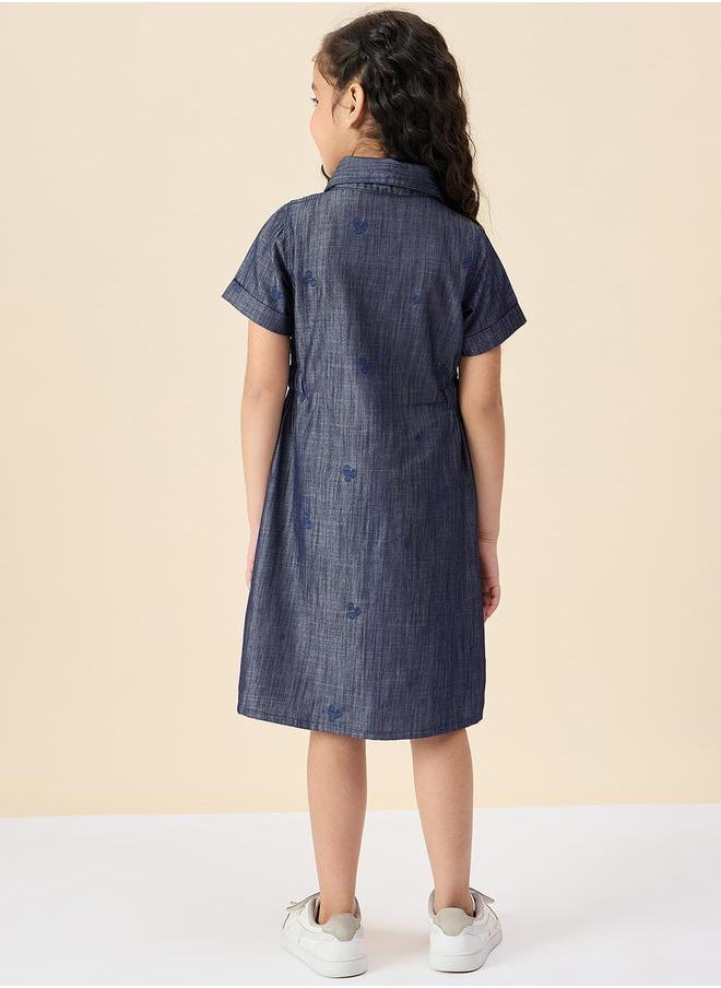 Embroidered Short Sleeve Shirt Dress with Pocket Detail by Styli