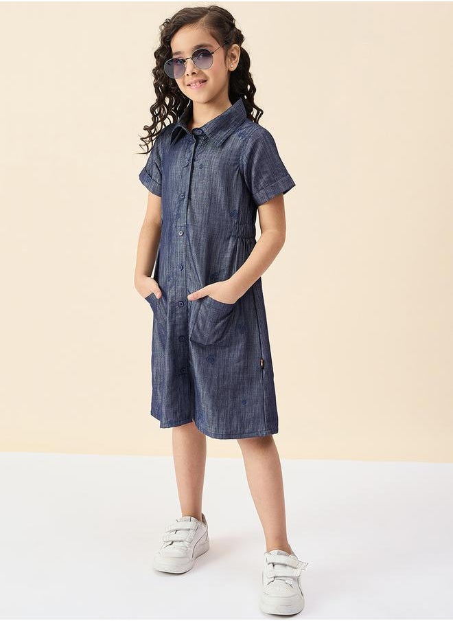 Embroidered Short Sleeve Shirt Dress with Pocket Detail by Styli