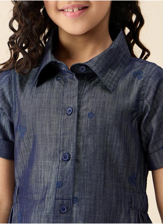 Embroidered Short Sleeve Shirt Dress with Pocket Detail by Styli