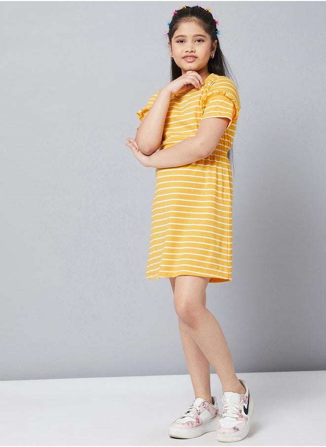 Striped Round Neck A-Line Dress with Ruffled Detail by Styli