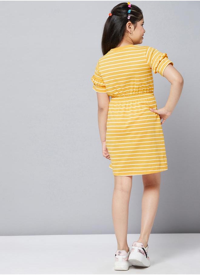Striped Round Neck A-Line Dress with Ruffled Detail by Styli