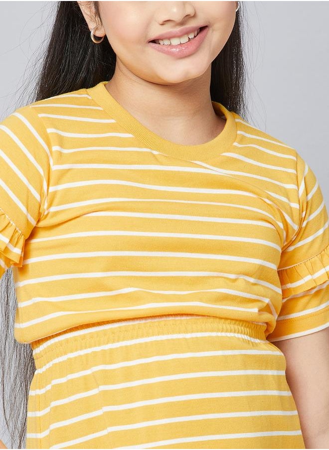 Striped Round Neck A-Line Dress with Ruffled Detail by Styli