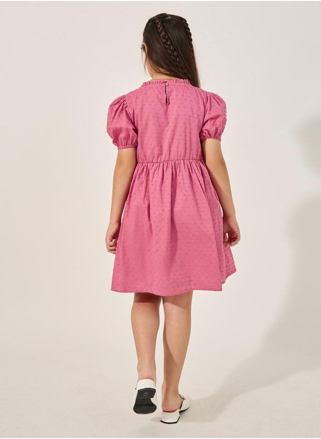 Embroidered Square Neck Lace Puff Sleeve Dress