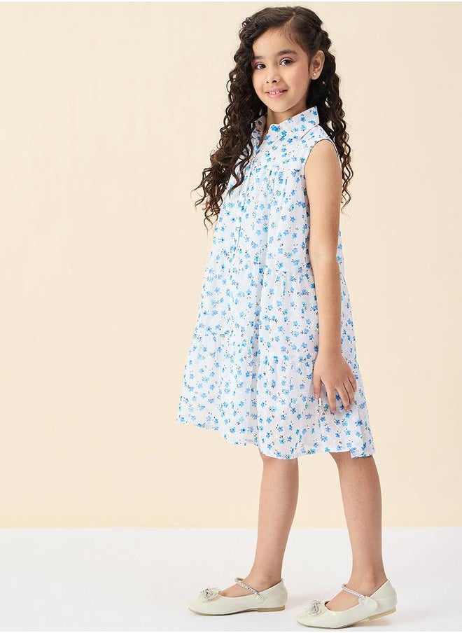 Floral Print Collared Sleeveless Tiered Dress by Styli