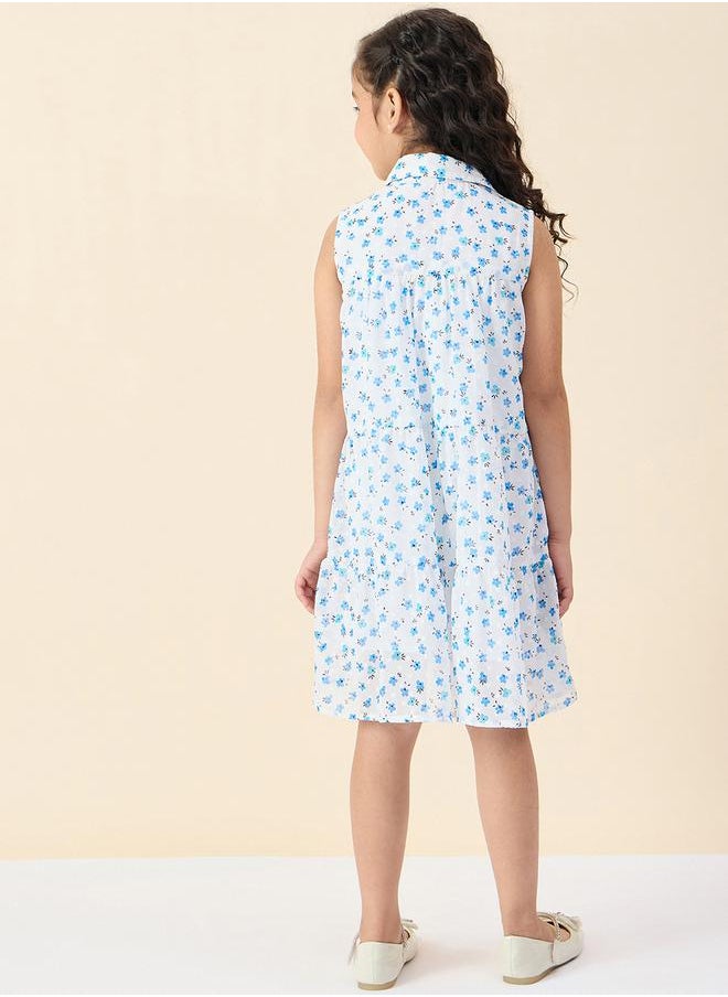 Floral Print Collared Sleeveless Tiered Dress by Styli