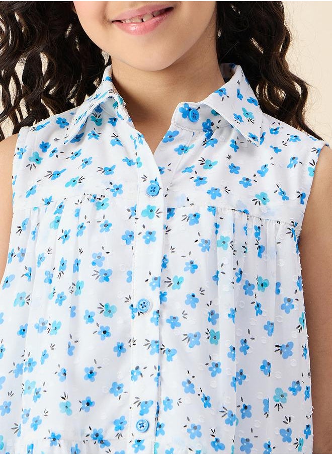 Floral Print Collared Sleeveless Tiered Dress by Styli