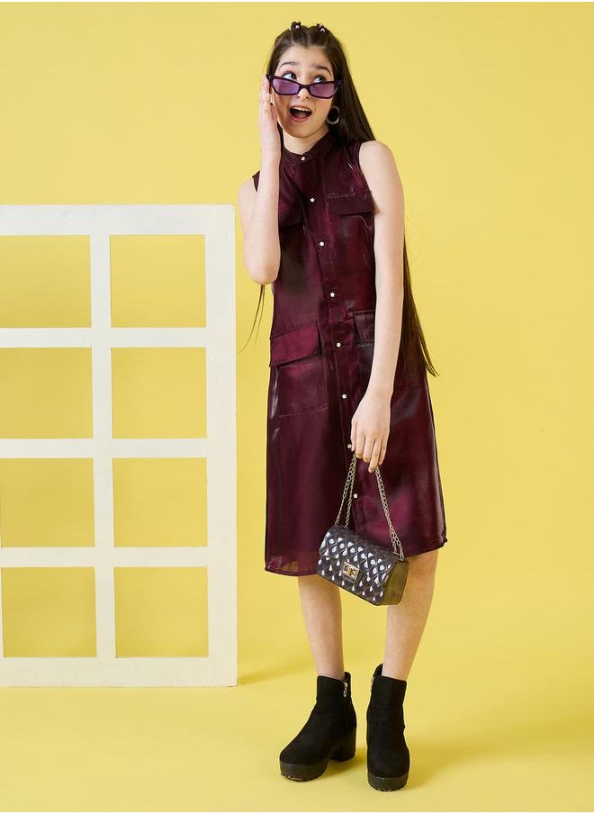 Solid Sleeveless Shirt Dress with Pockets by Styli