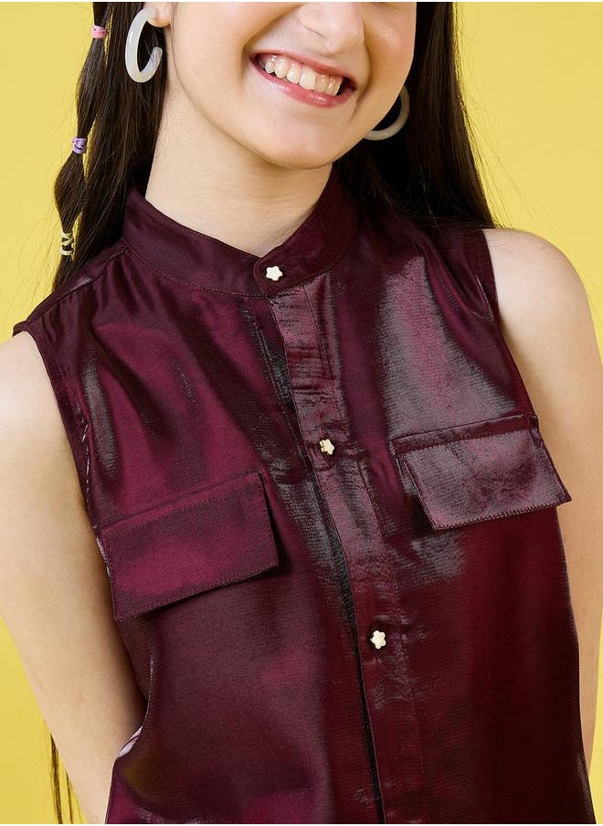 Solid Sleeveless Shirt Dress with Pockets by Styli
