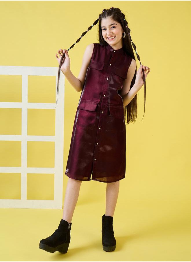 Solid Sleeveless Shirt Dress with Pockets by Styli