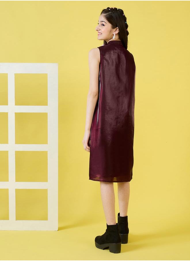 Solid Sleeveless Shirt Dress with Pockets by Styli