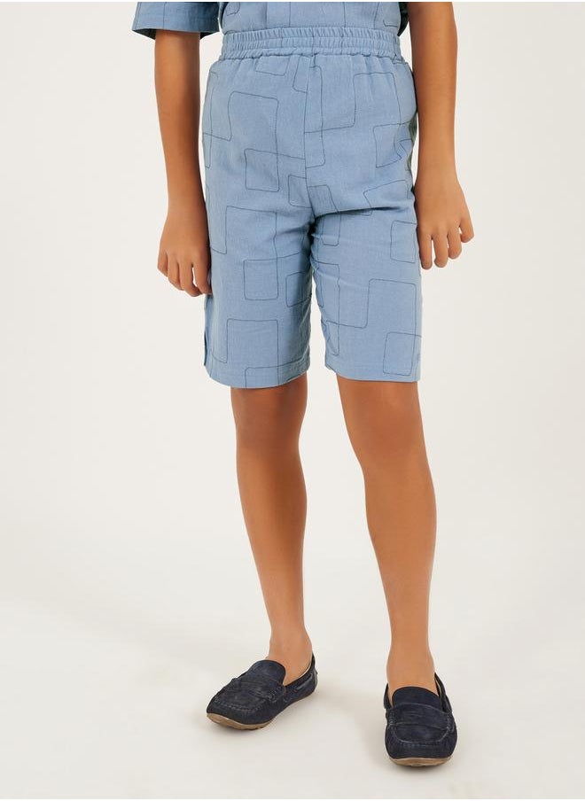 Embroidered Collared Shirt Sleeve Shirt and Shorts Set