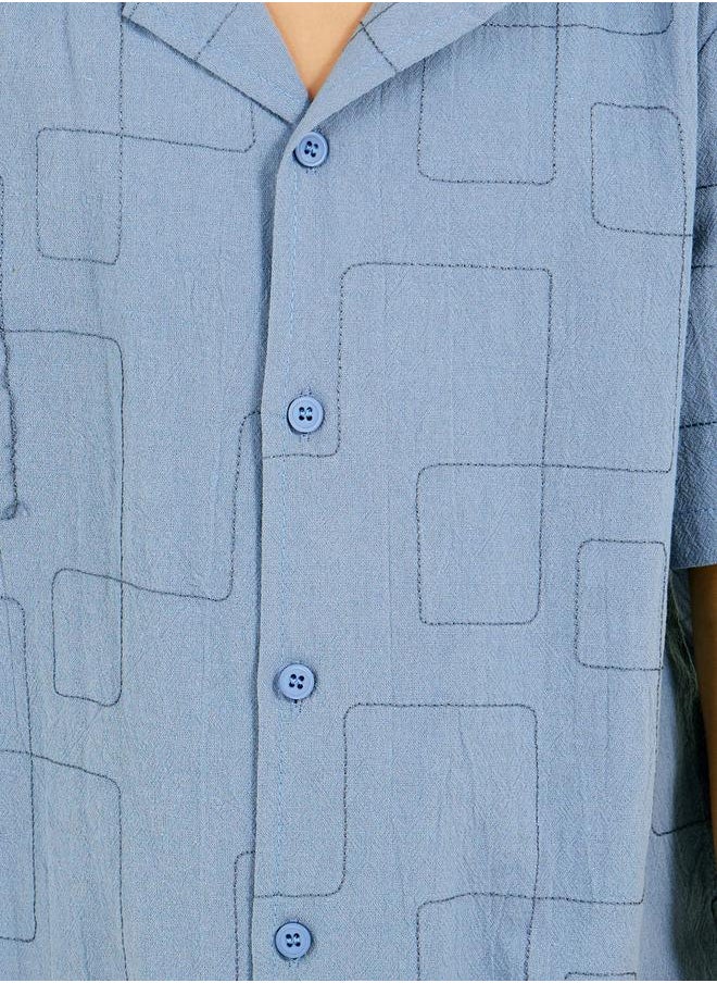 Embroidered Collared Shirt Sleeve Shirt and Shorts Set
