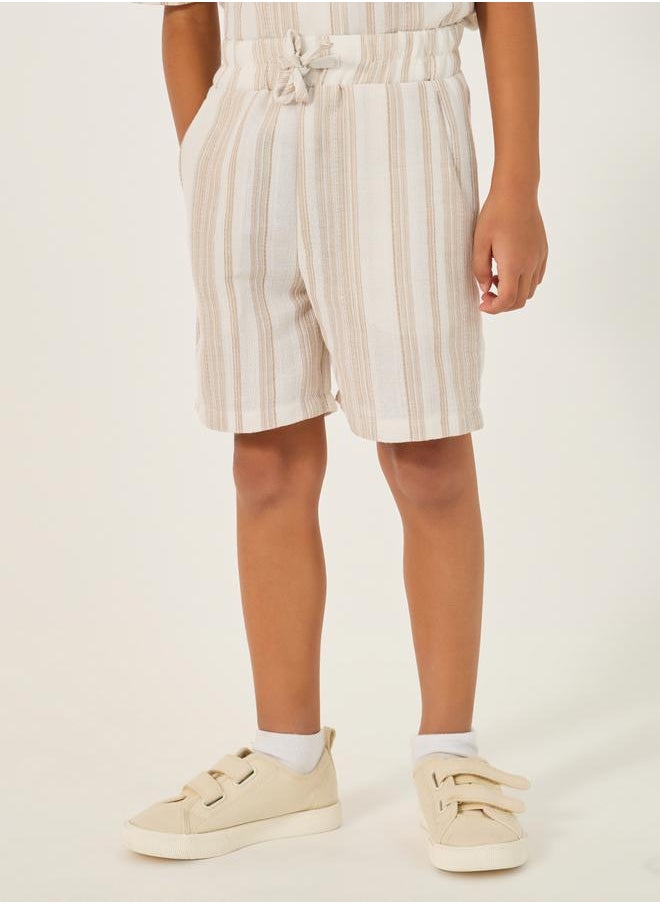 Striped Collared Shirt and Shorts Set