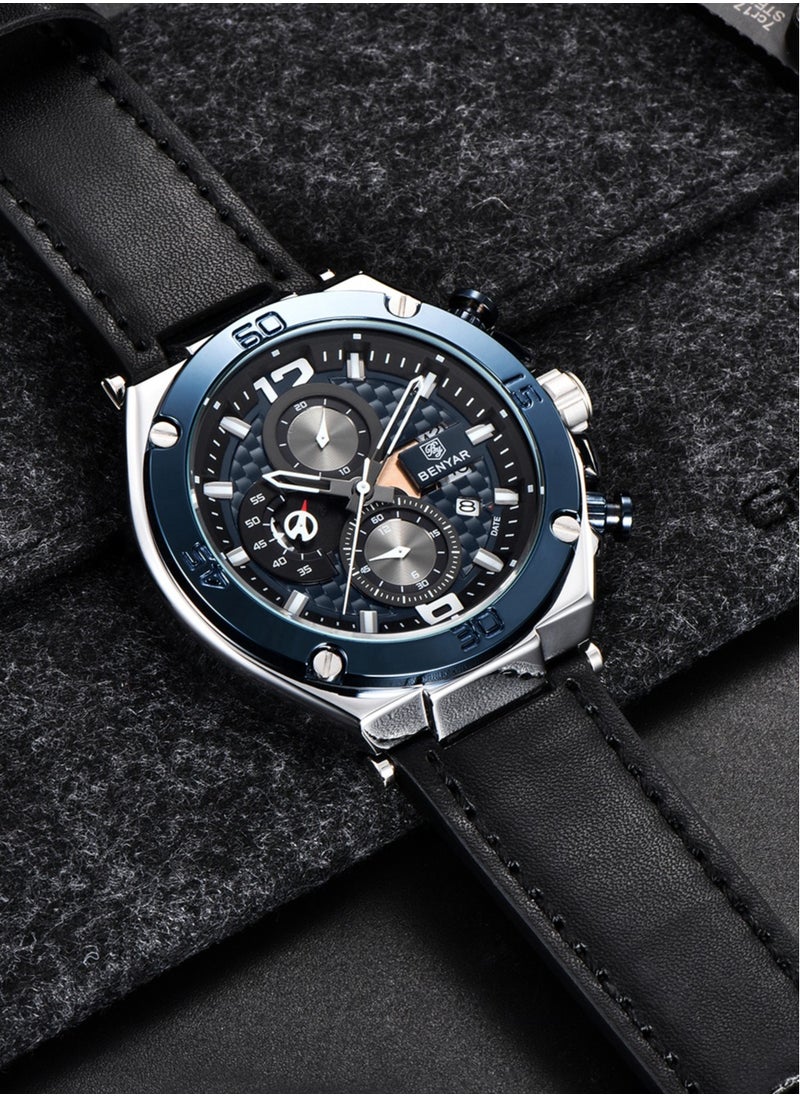 Quartz Men's Watches, Sports Chronograph, Waterproof, Belt, Fashionable And Versatile, 45MM Stainless Steel Frame, BY 5151