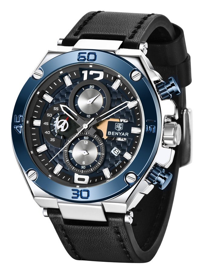 Quartz Men's Watches, Sports Chronograph, Waterproof, Belt, Fashionable And Versatile, 45MM Stainless Steel Frame, BY 5151