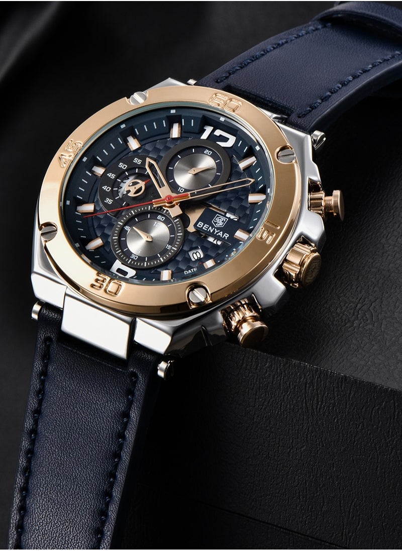 Quartz Men's Watches, Sports Chronograph, Waterproof, Belt, Fashionable And Versatile, 45MM Stainless Steel Frame, BY 5151