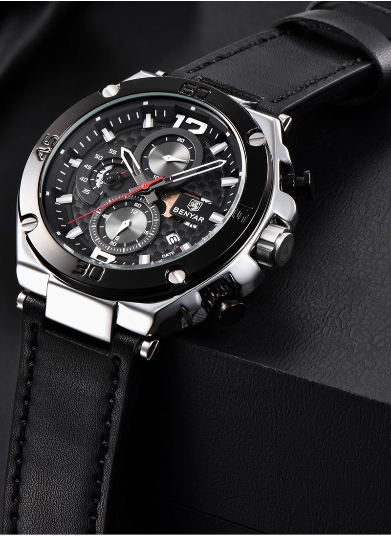 Quartz Men's Watches, Sports Chronograph, Waterproof, Belt, Fashionable And Versatile, 45MM Stainless Steel Frame, BY 5151