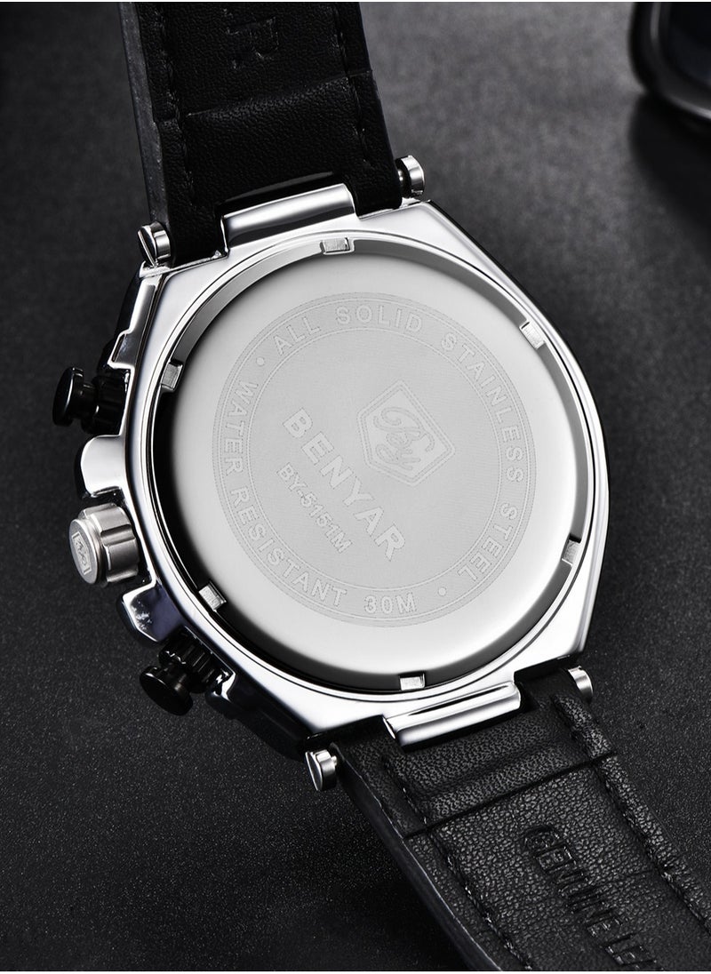 Quartz Men's Watches, Sports Chronograph, Waterproof, Belt, Fashionable And Versatile, 45MM Stainless Steel Frame, BY 5151