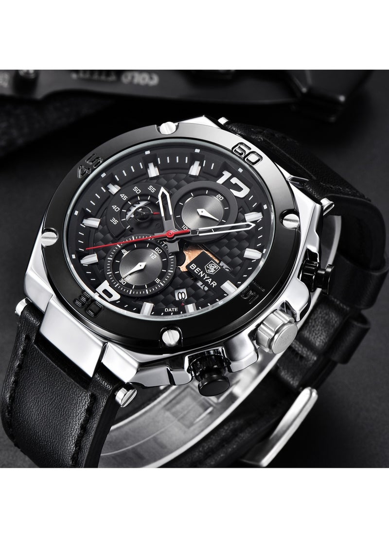 Quartz Men's Watches, Sports Chronograph, Waterproof, Belt, Fashionable And Versatile, 45MM Stainless Steel Frame, BY 5151