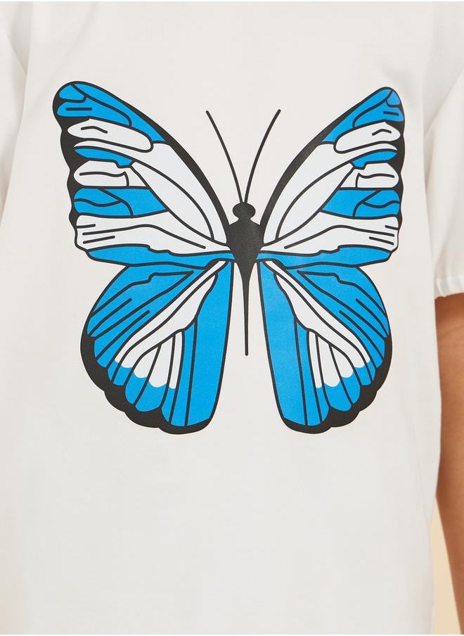 Graphic Print T-Shirt and Ruffle Trim Shorts Set