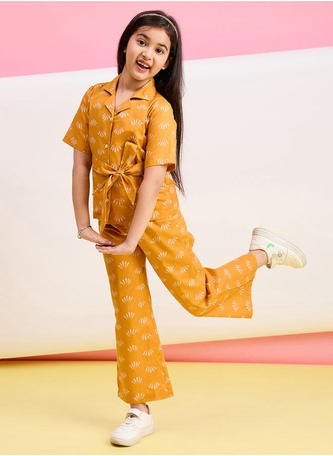 Mustard Cotton Shirt and Trousers Set for Girls by Styli