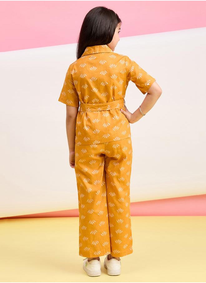 Mustard Cotton Shirt and Trousers Set for Girls by Styli