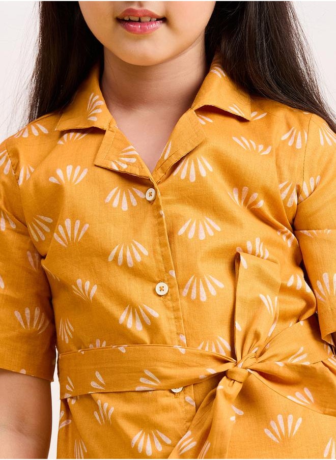 Mustard Cotton Shirt and Trousers Set for Girls by Styli