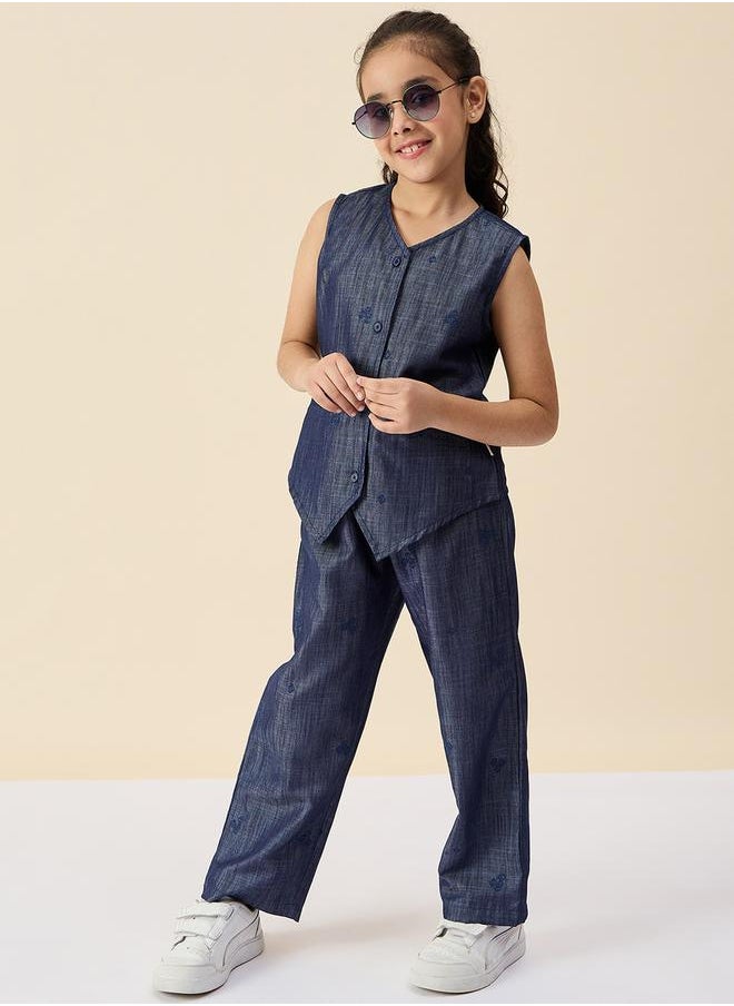 Embroidery V-Neck Sleeveless Top and Pants Set by Styli