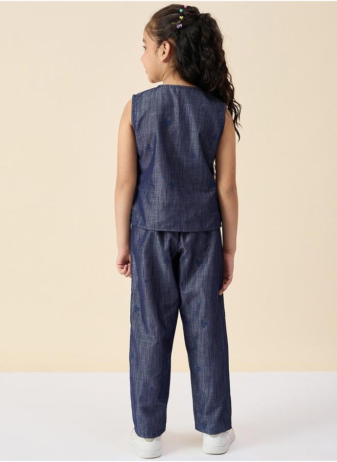 Embroidery V-Neck Sleeveless Top and Pants Set by Styli