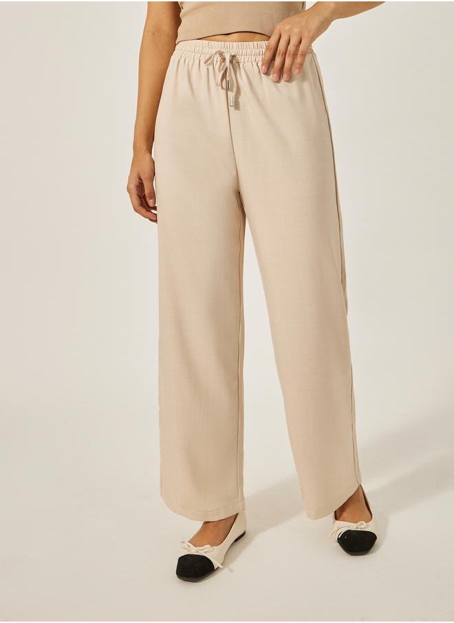 Mid Rise Wide Leg Pants with Drawstring