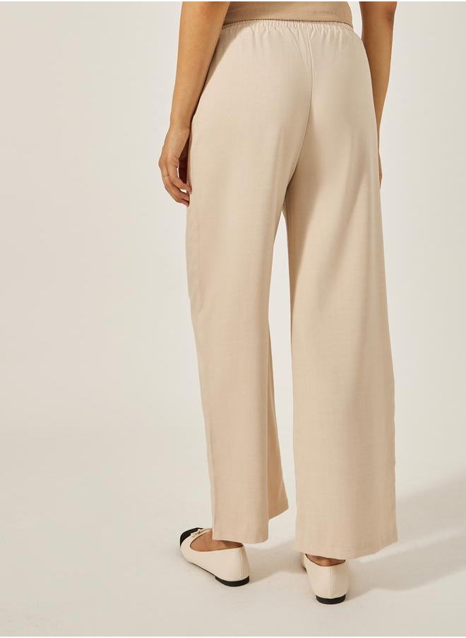 Mid Rise Wide Leg Pants with Drawstring