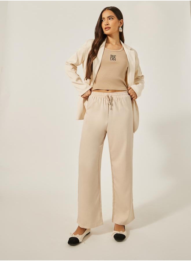 Mid Rise Wide Leg Pants with Drawstring