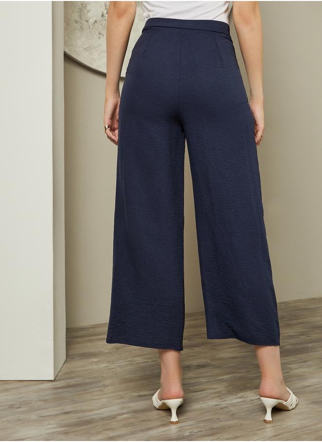 Embroidered Hem Mid Rise Ankle Wide Leg Pants