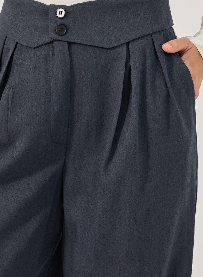 Mid Rise Wide Leg Pleated Trousers