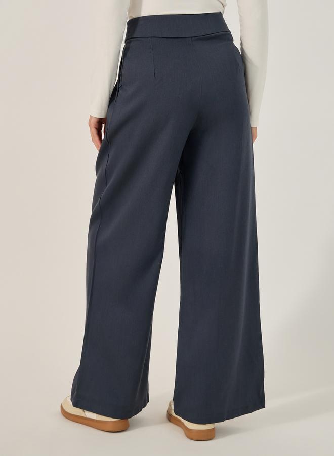 Mid Rise Wide Leg Pleated Trousers