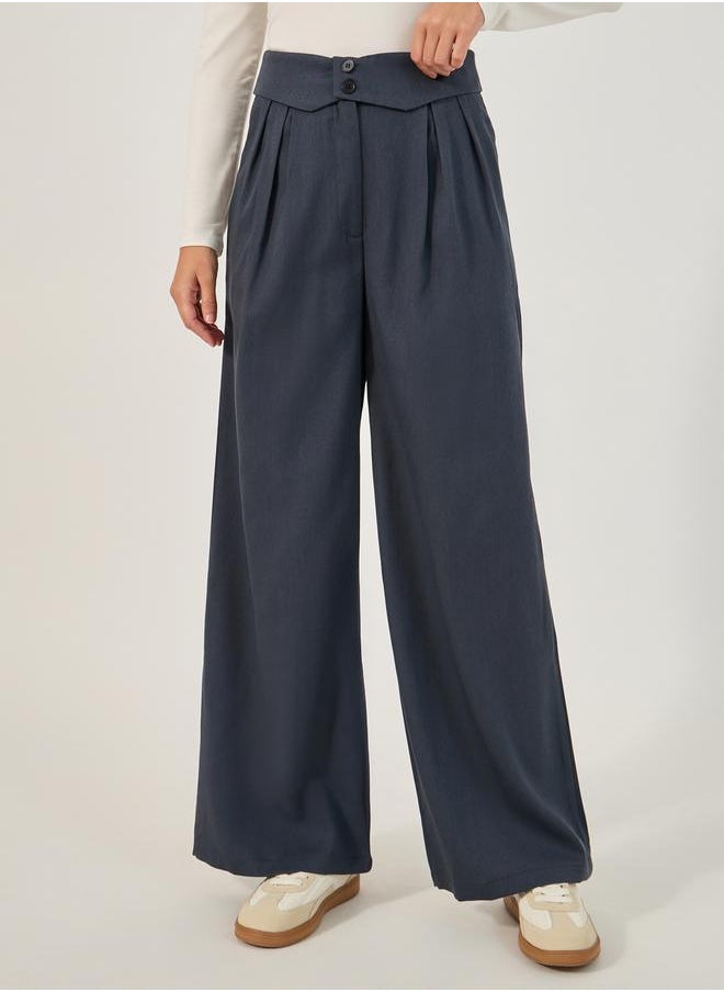 Mid Rise Wide Leg Pleated Trousers