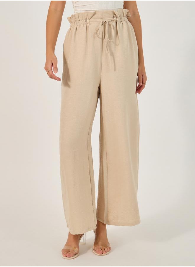 Mid Rise Wide Leg Pants with Drawstring