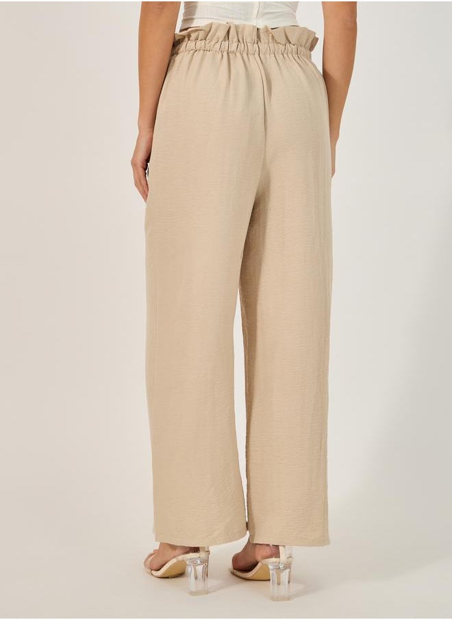 Mid Rise Wide Leg Pants with Drawstring