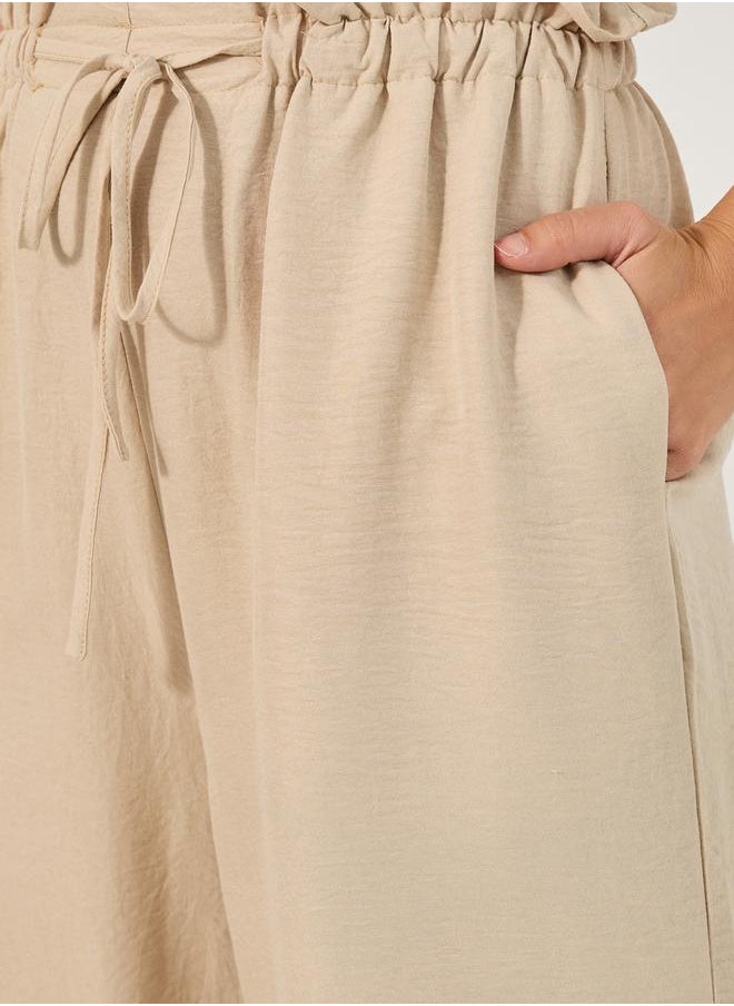 Mid Rise Wide Leg Pants with Drawstring