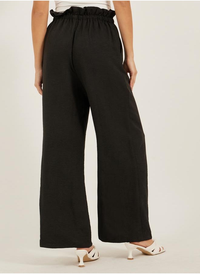 Mid Rise Wide Leg Pants with Drawstring