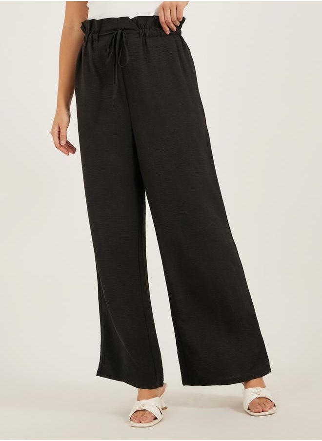 Mid Rise Wide Leg Pants with Drawstring