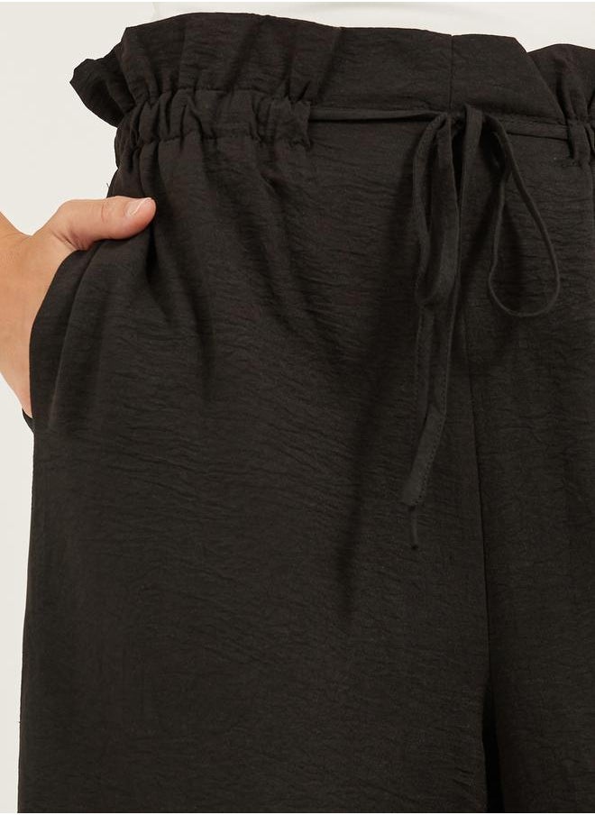 Mid Rise Wide Leg Pants with Drawstring