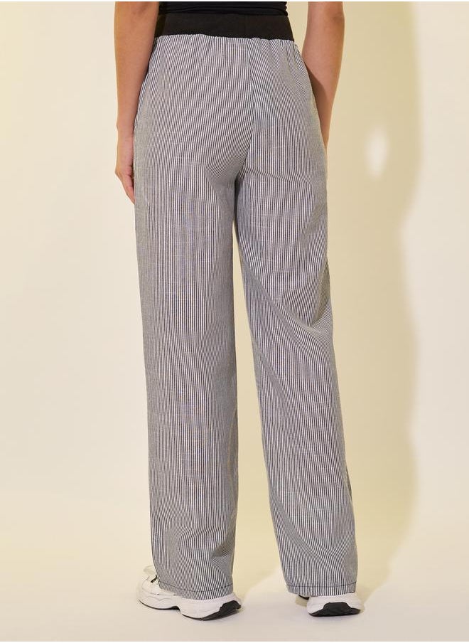 Striped Wide Leg Pants with Drawstring