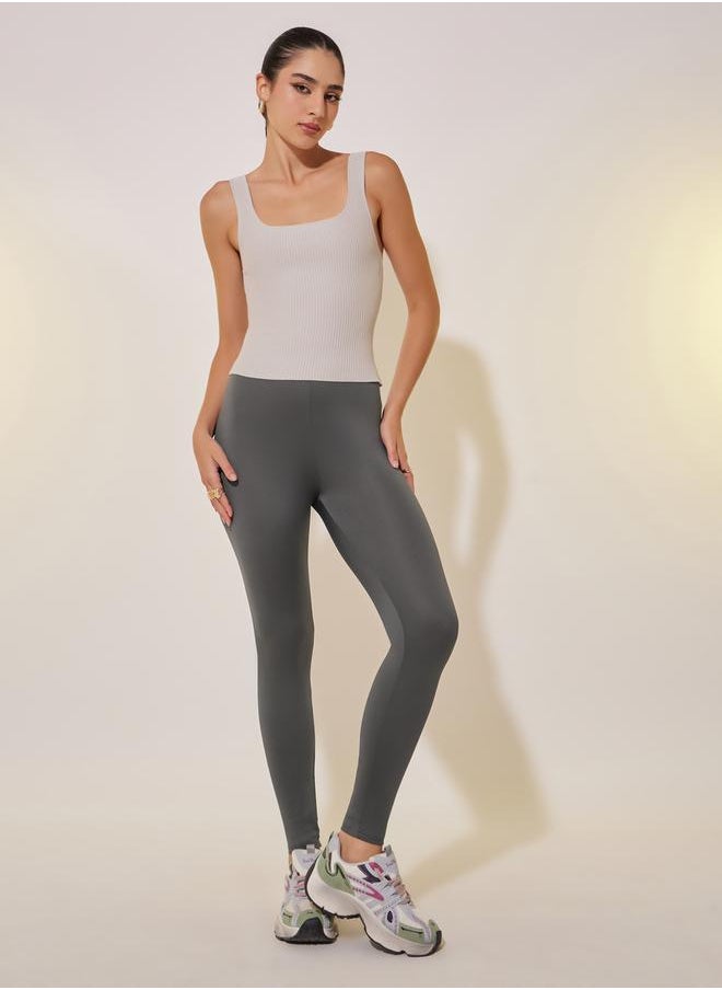 Solid Grey Plain Leggings