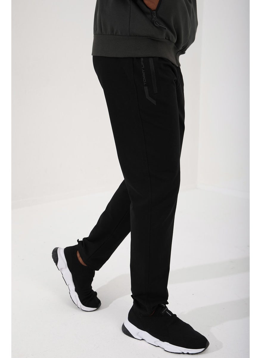 Khaki Men's Stand Collar Zippered Standard Pattern Classic Leg Tracksuit-85152