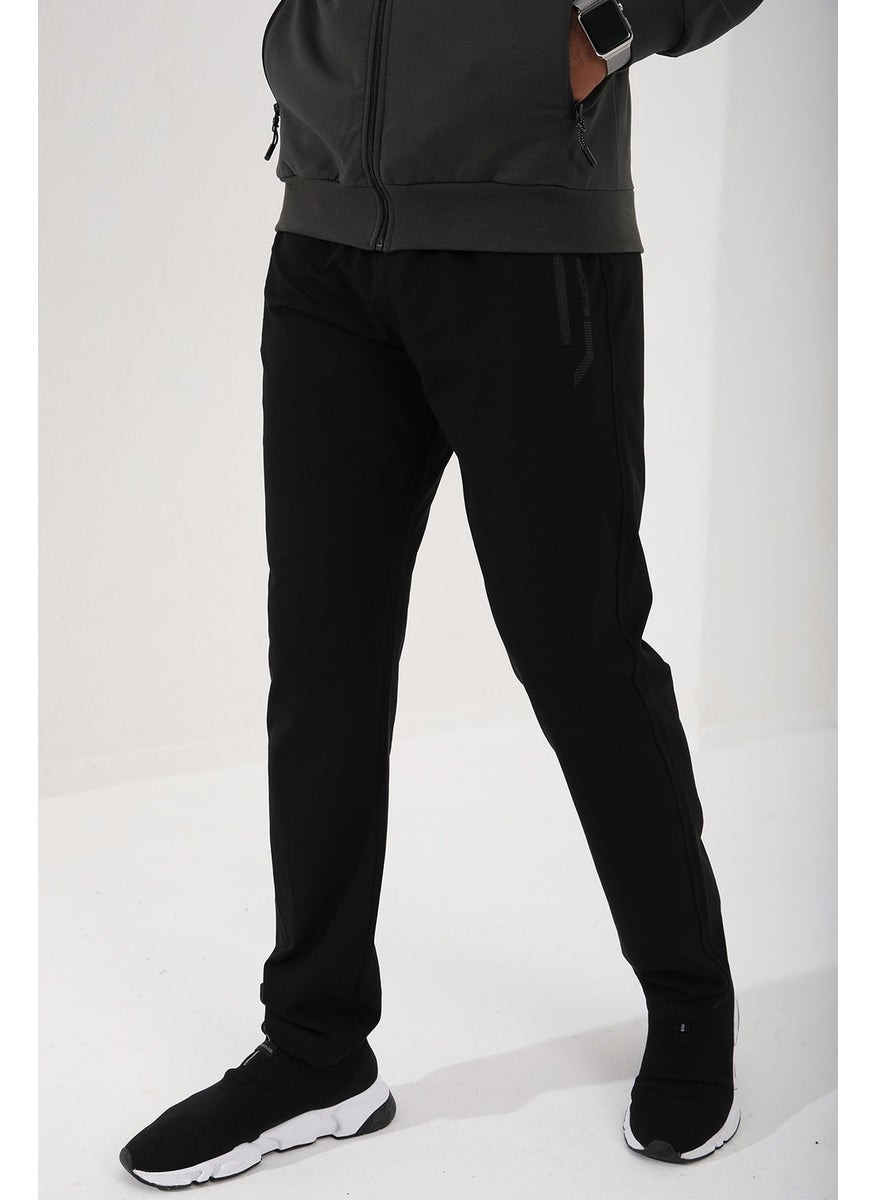 Khaki Men's Stand Collar Zippered Standard Pattern Classic Leg Tracksuit-85152