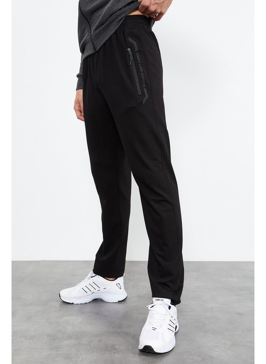 Anthracite Melange-Black Men's Stand Collar Zippered Standard Pattern Classic Leg Tracksuit-85152